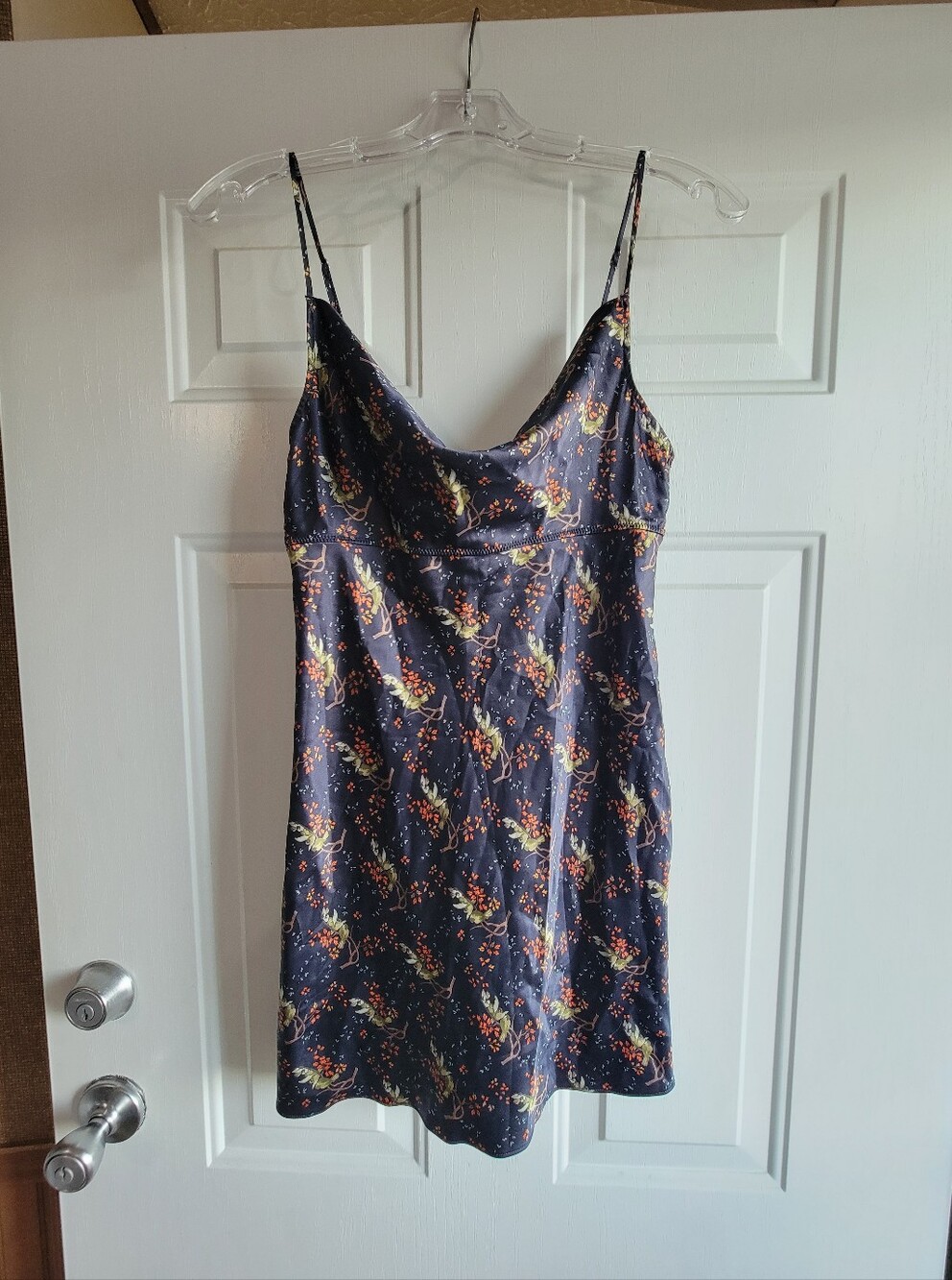 Vintage Y2K Victoria's Secret Navy Floral Satin Chemise Slip Dress Nightgown
